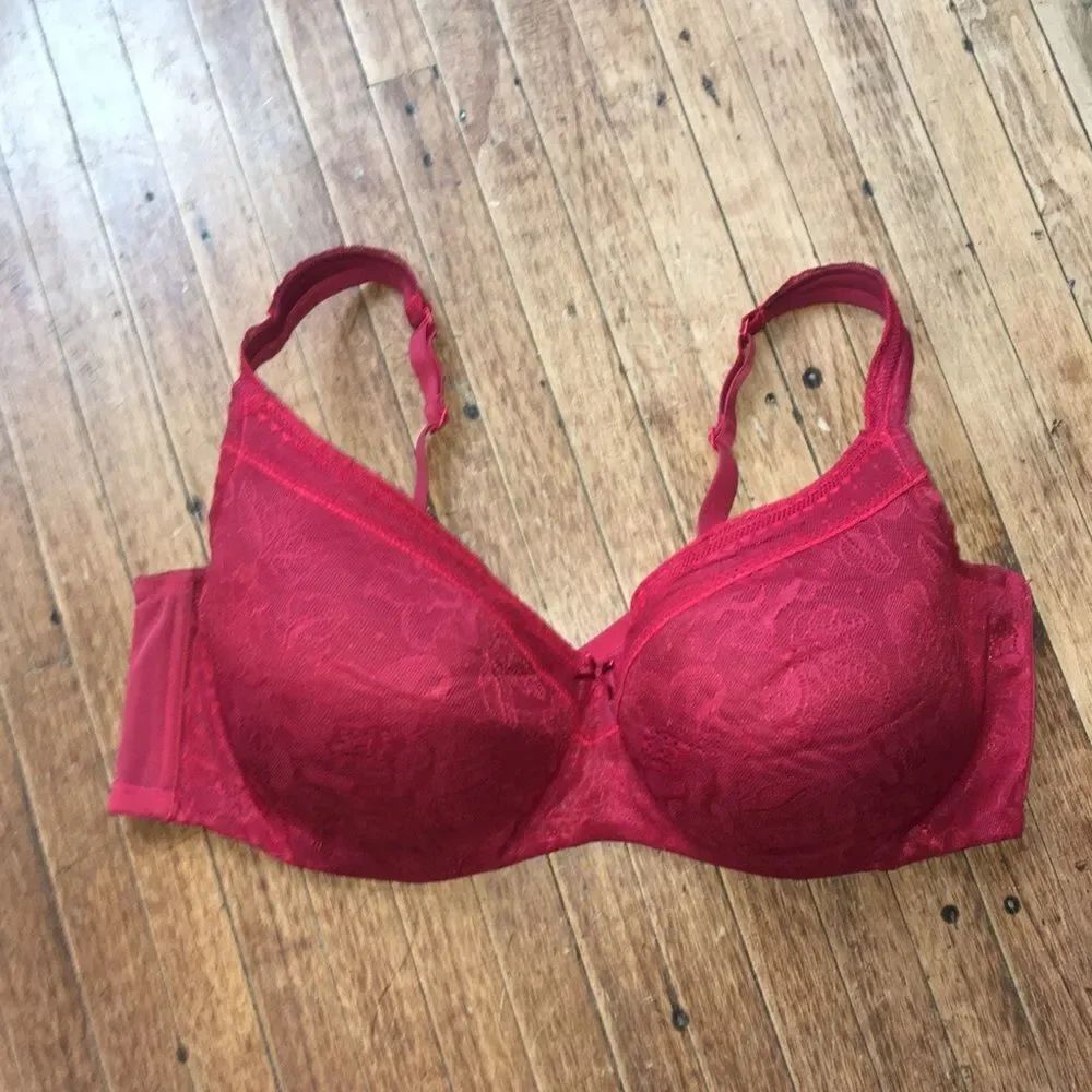Cacique red embossed lightly lined balconette 46DD bra